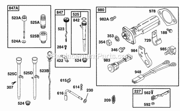 Oil Fill Oil Gard Diagram and Parts List for 254422-0535-01  Briggs and Stratton Engine